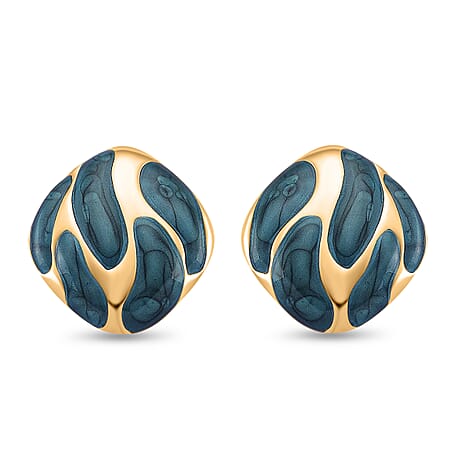 New Retro Luxury Square Drip Green Enamel Earrings with Push Back in Yellow Gold Plated