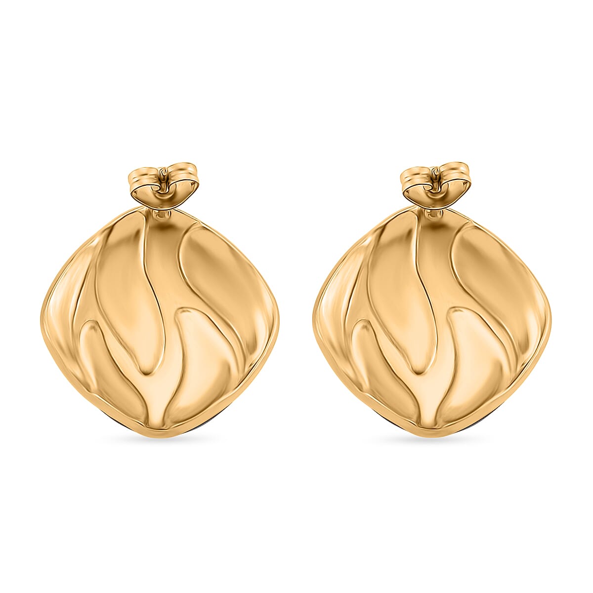 New Retro Luxury Square Drip Green Enamel Earrings with Push Back in Yellow Gold Plated