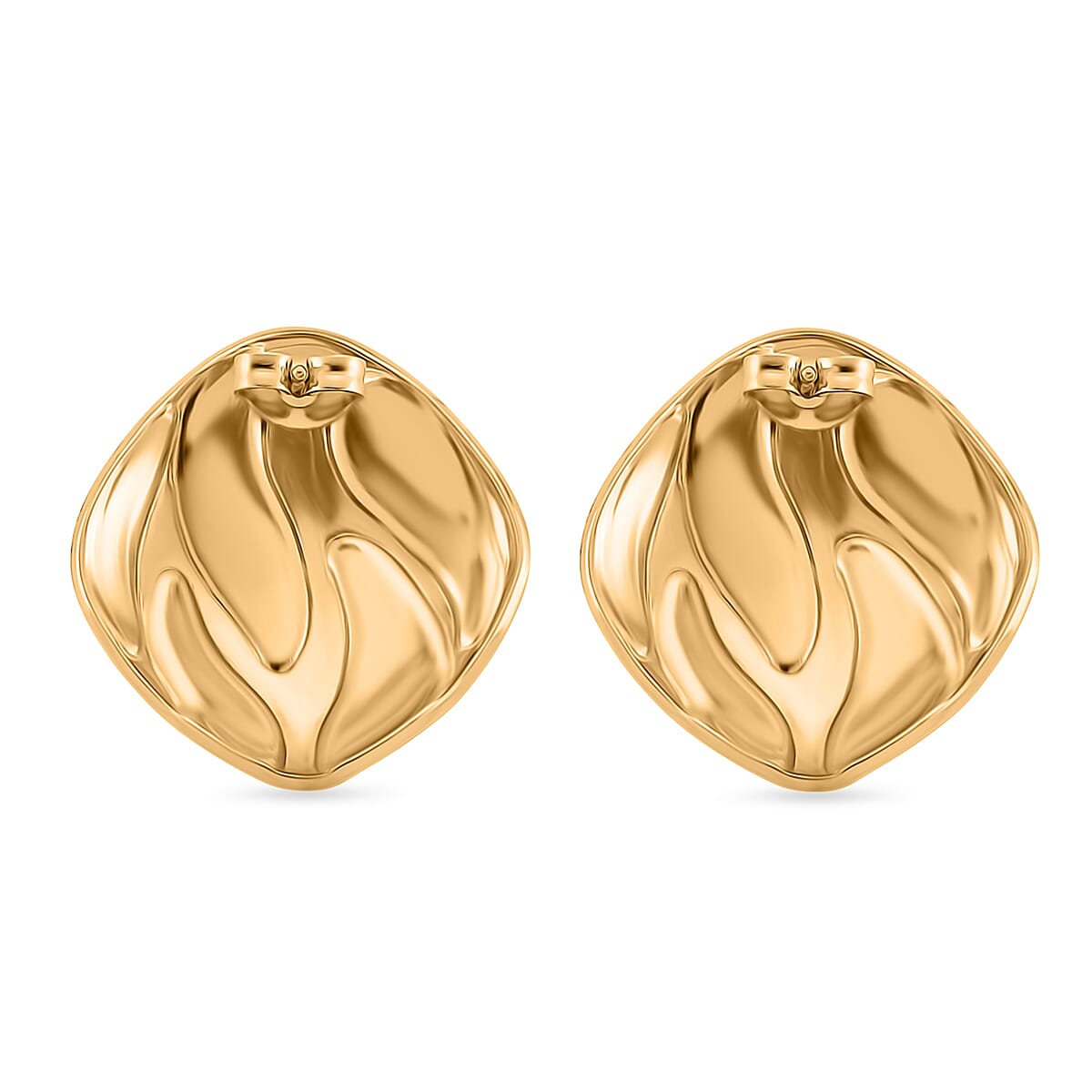 New Retro Luxury Square Drip Pink Enamel Earrings with Push Back in Yellow Gold Plated