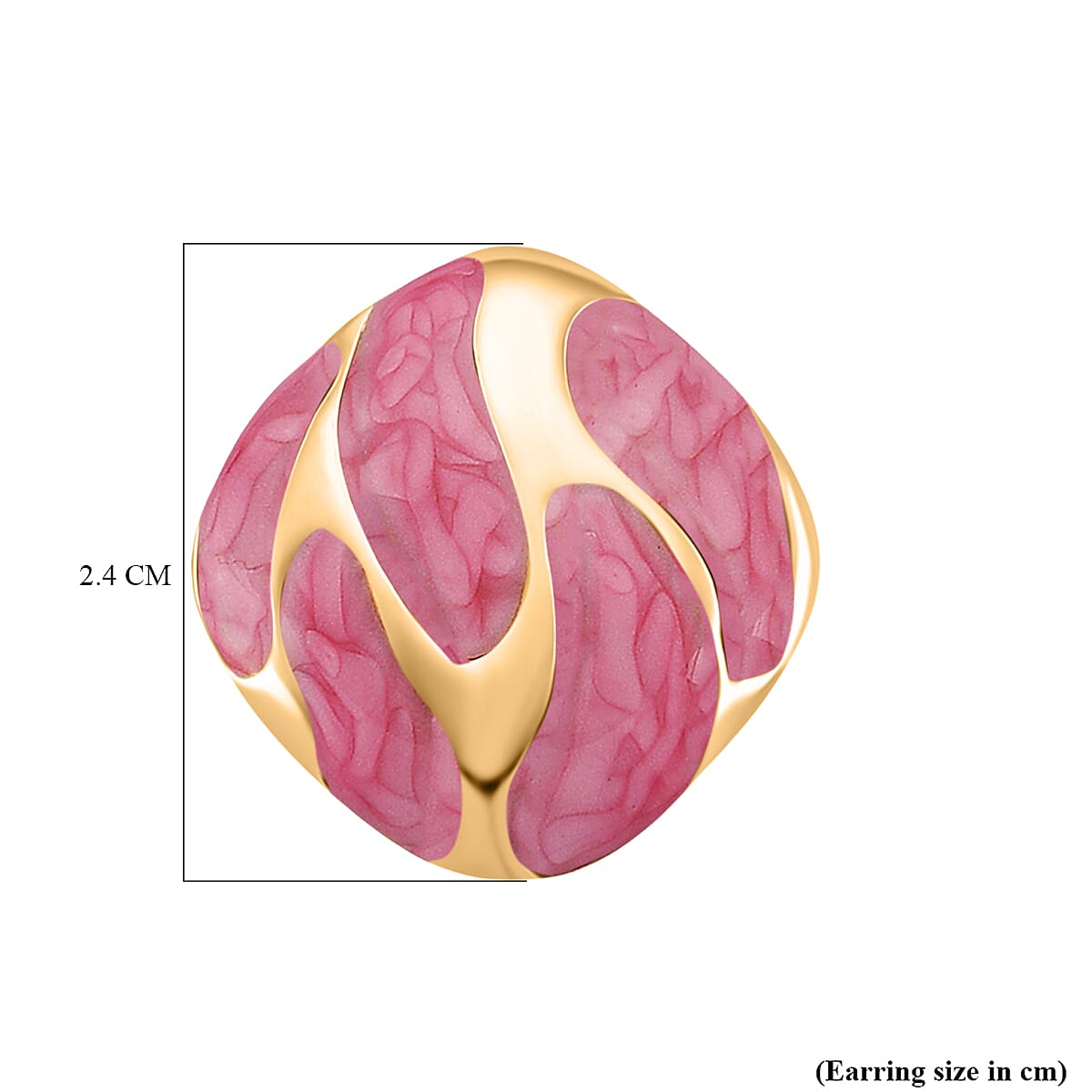 New Retro Luxury Square Drip Pink Enamel Earrings with Push Back in Yellow Gold Plated