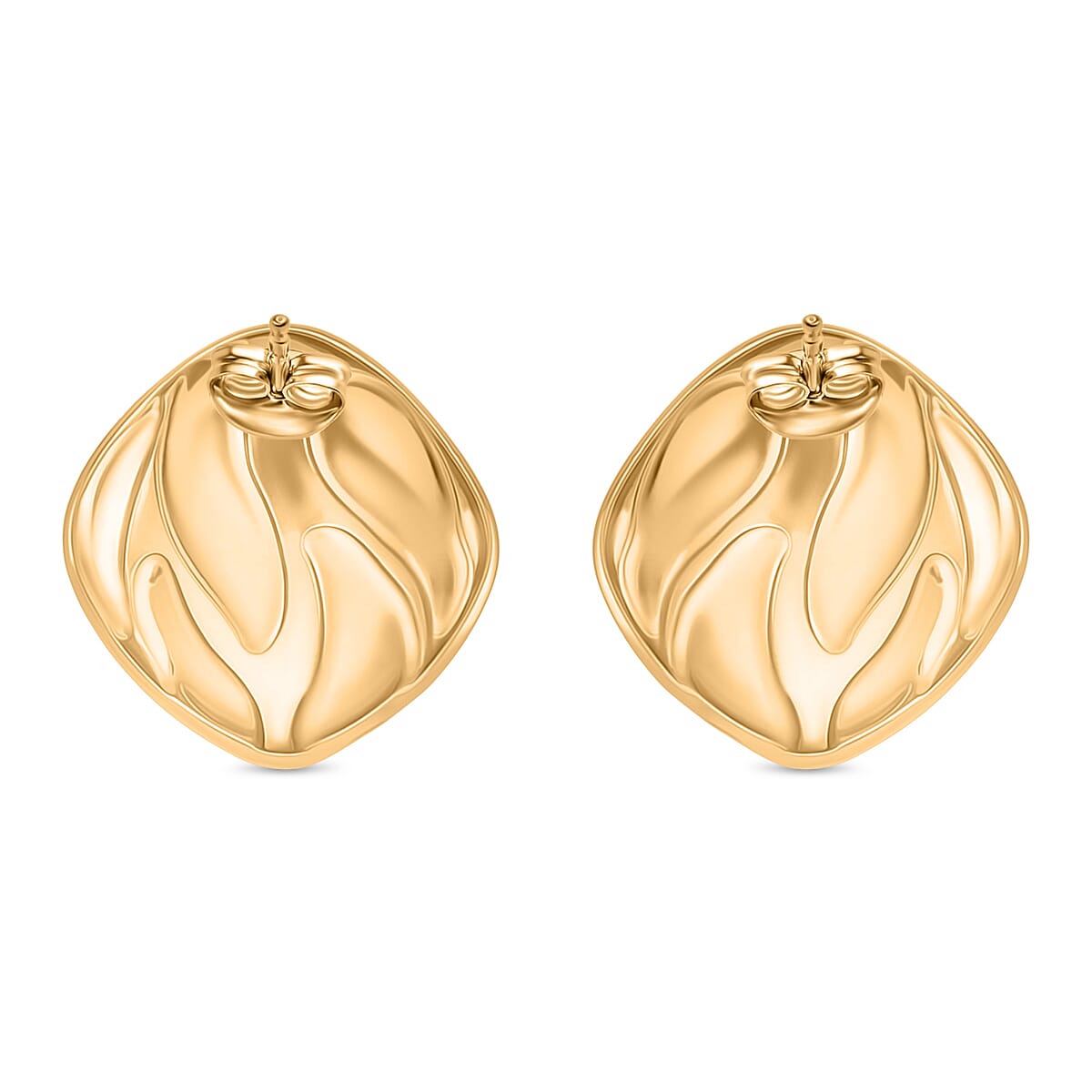 New Retro Luxury Square Drip Coral Enamel Earrings with Push Back in Yellow Gold Plated