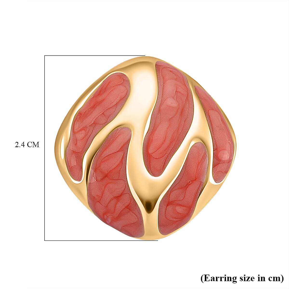 New Retro Luxury Square Drip Coral Enamel Earrings with Push Back in Yellow Gold Plated