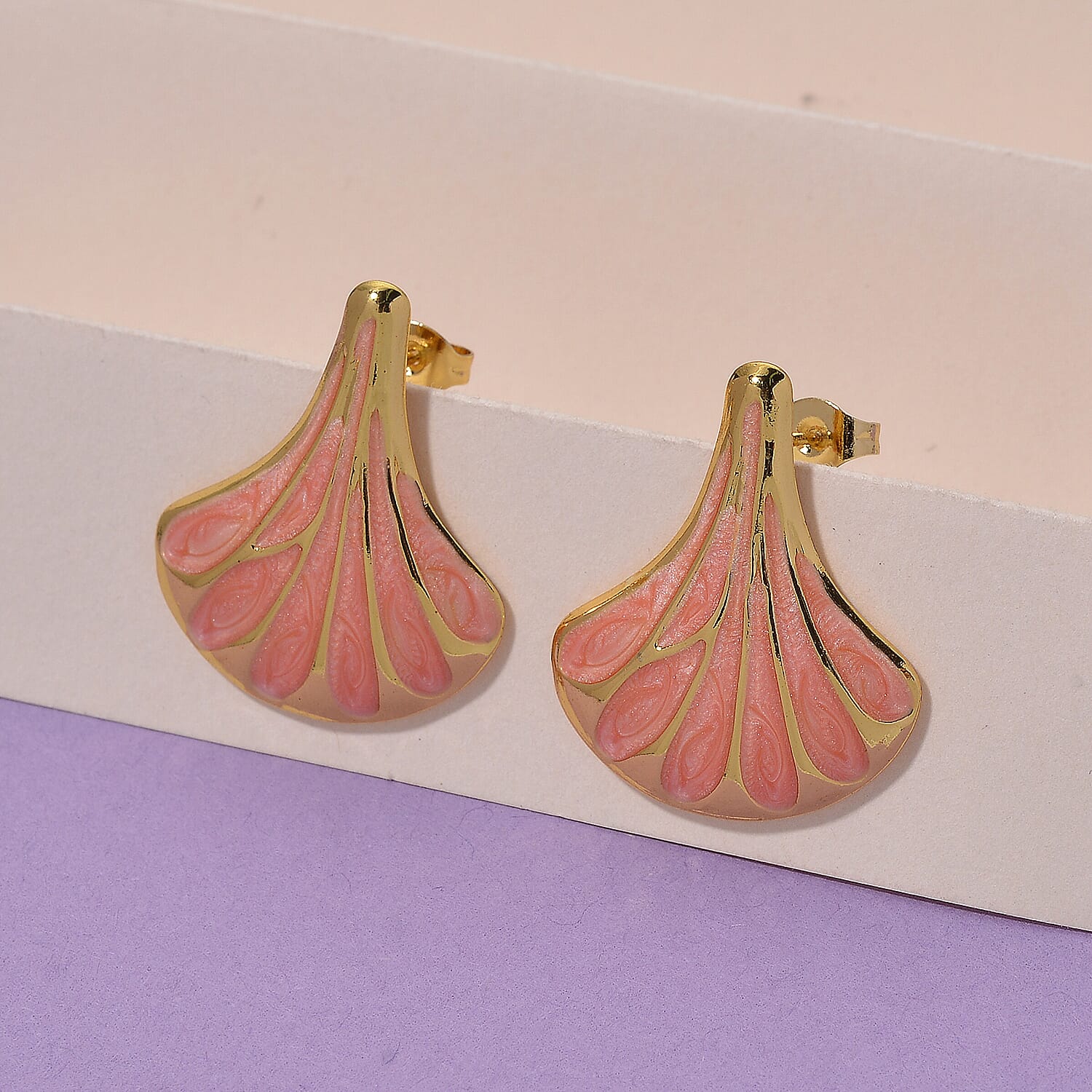 Enamel Earring with Push Back in Yellow Gold Plated