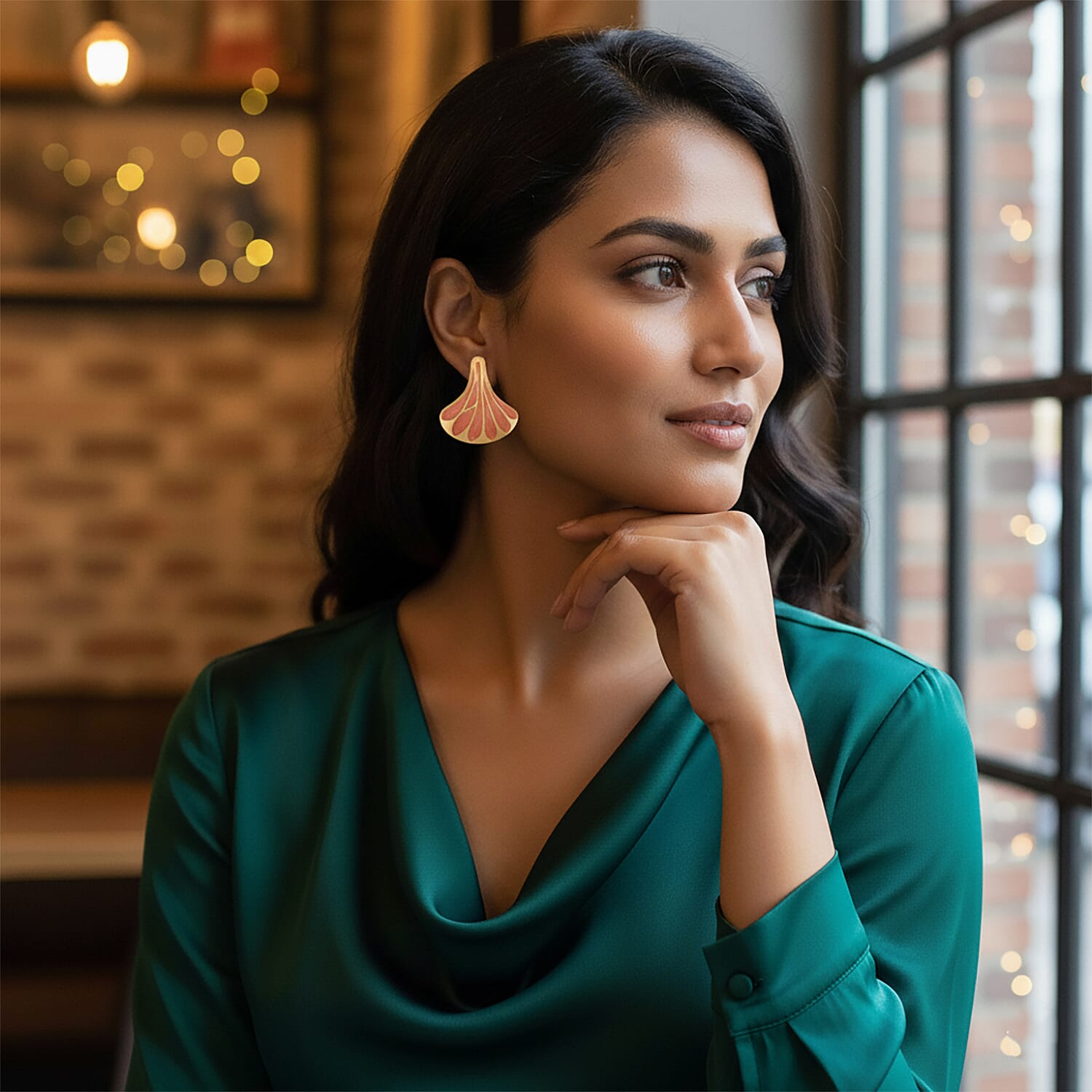 Enamel Earring with Push Back in Yellow Gold Plated