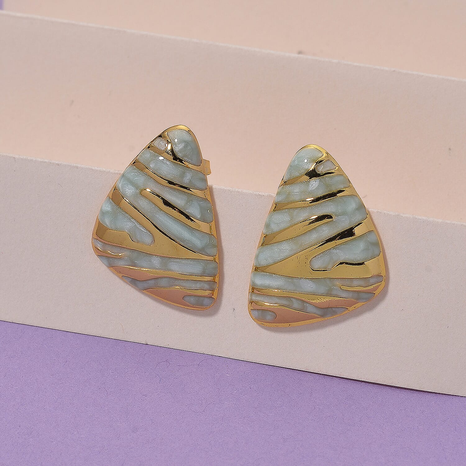 Enamel Earring with Push Back in Yellow Gold Plated