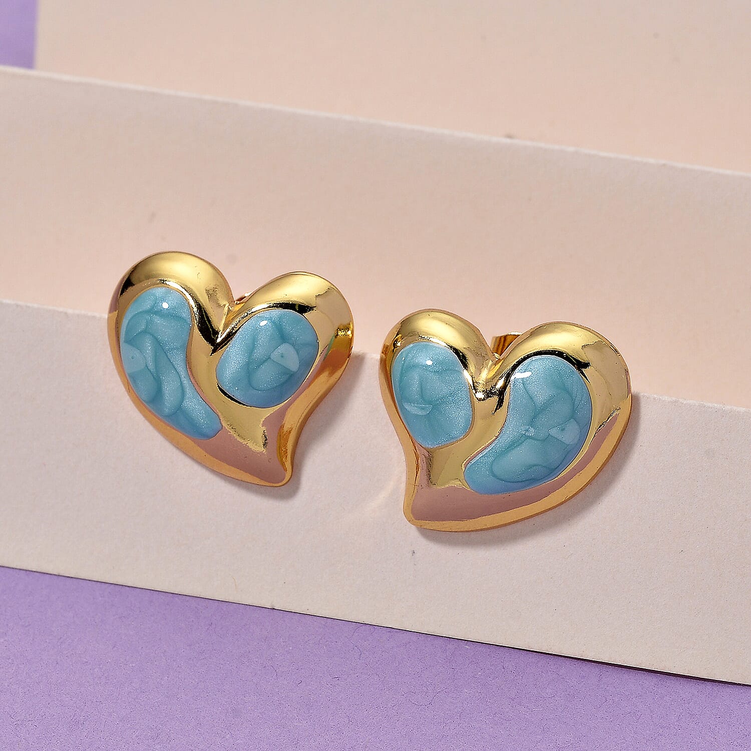 Enamel Earring with Push Back in Yellow Gold Plated