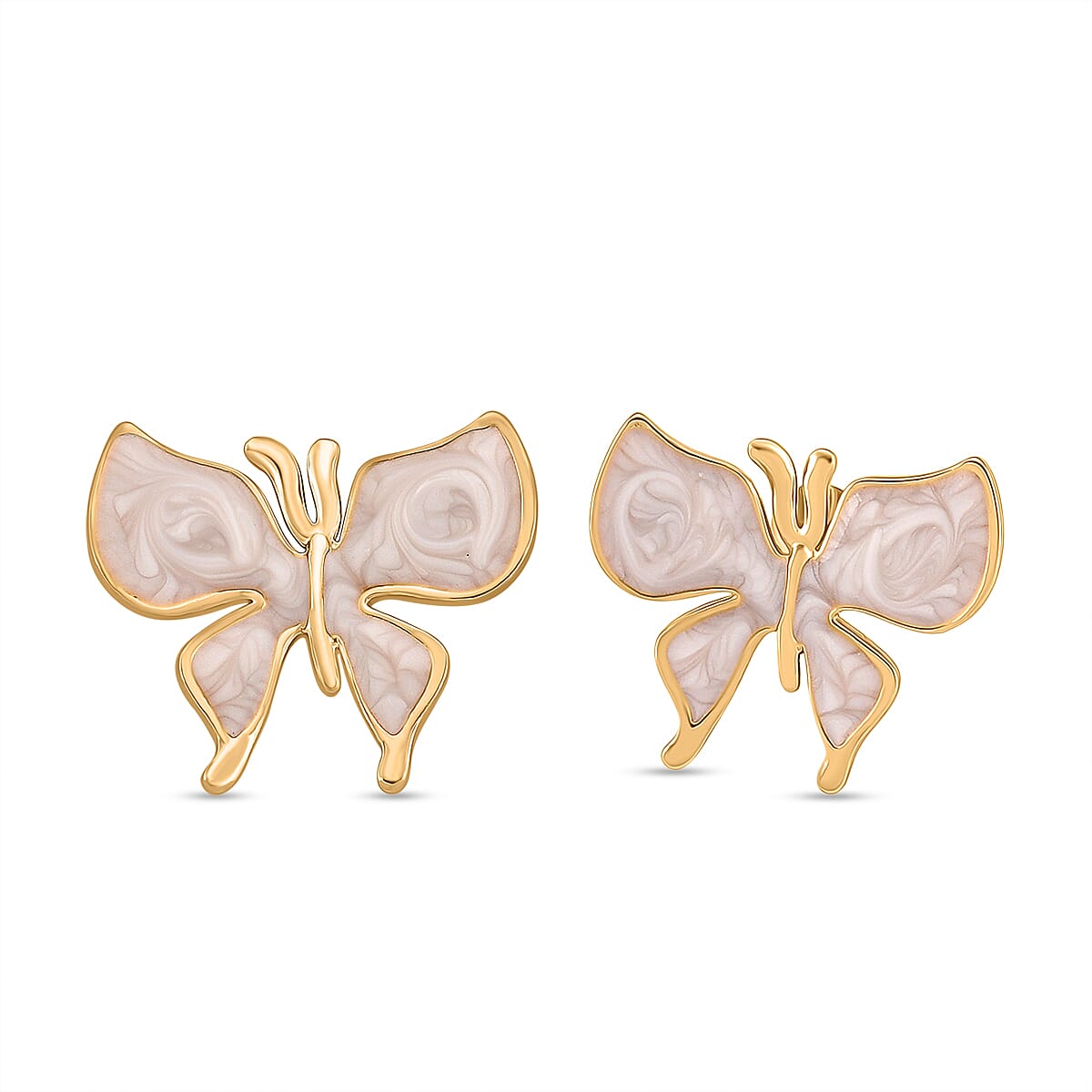 Enamelled Butterfly Earrings with Push Backs in Yellow Gold Plated