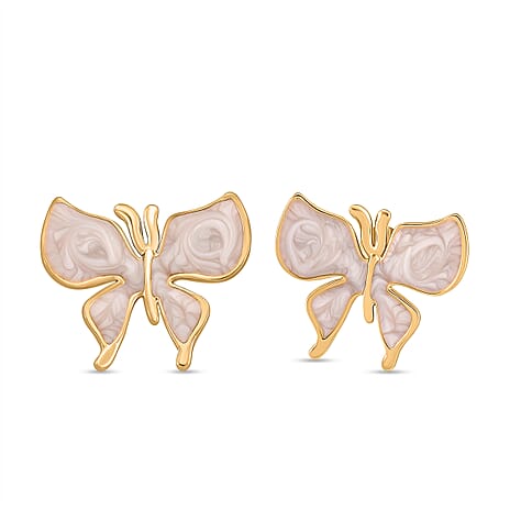 Enamelled Butterfly Earrings with Push Backs in Yellow Gold Plated