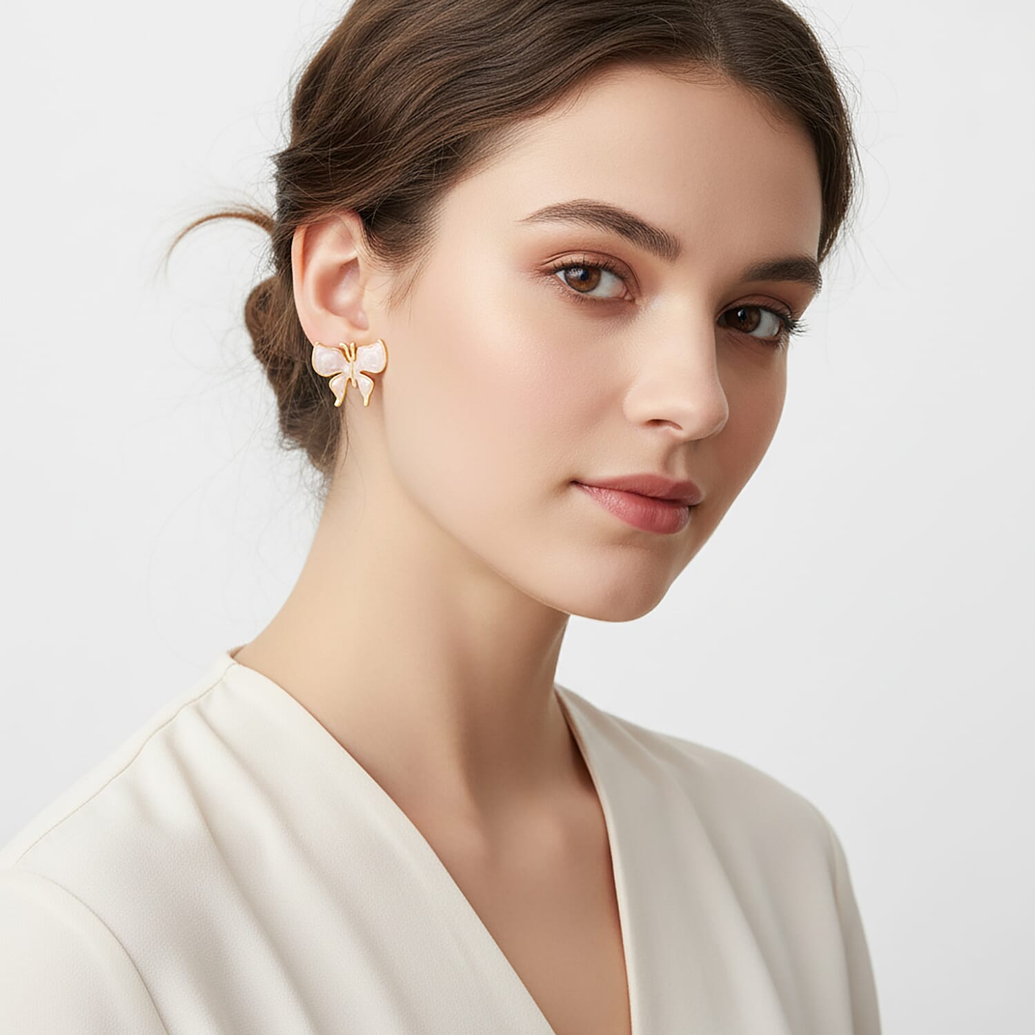 Enamelled Butterfly Earrings with Push Backs in Yellow Gold Plated