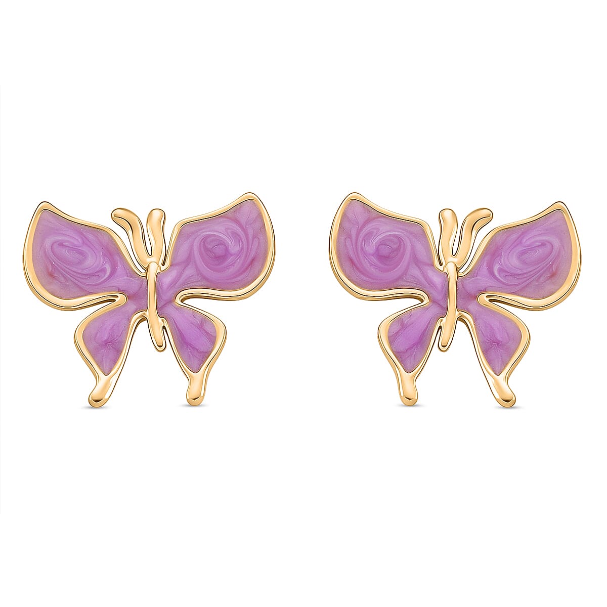 Enamelled Butterfly Earrings with Push Backs in Yellow Gold Plated