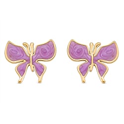 Enamelled Butterfly Earrings with Push Backs in Yellow Gold Plated