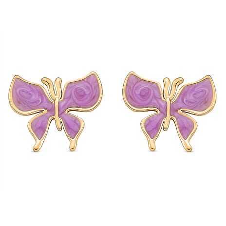 Enamelled Butterfly Earrings with Push Backs in Yellow Gold Plated
