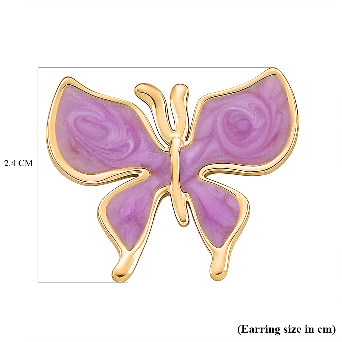 Enamelled Butterfly Earrings with Push Backs in Yellow Gold Plated