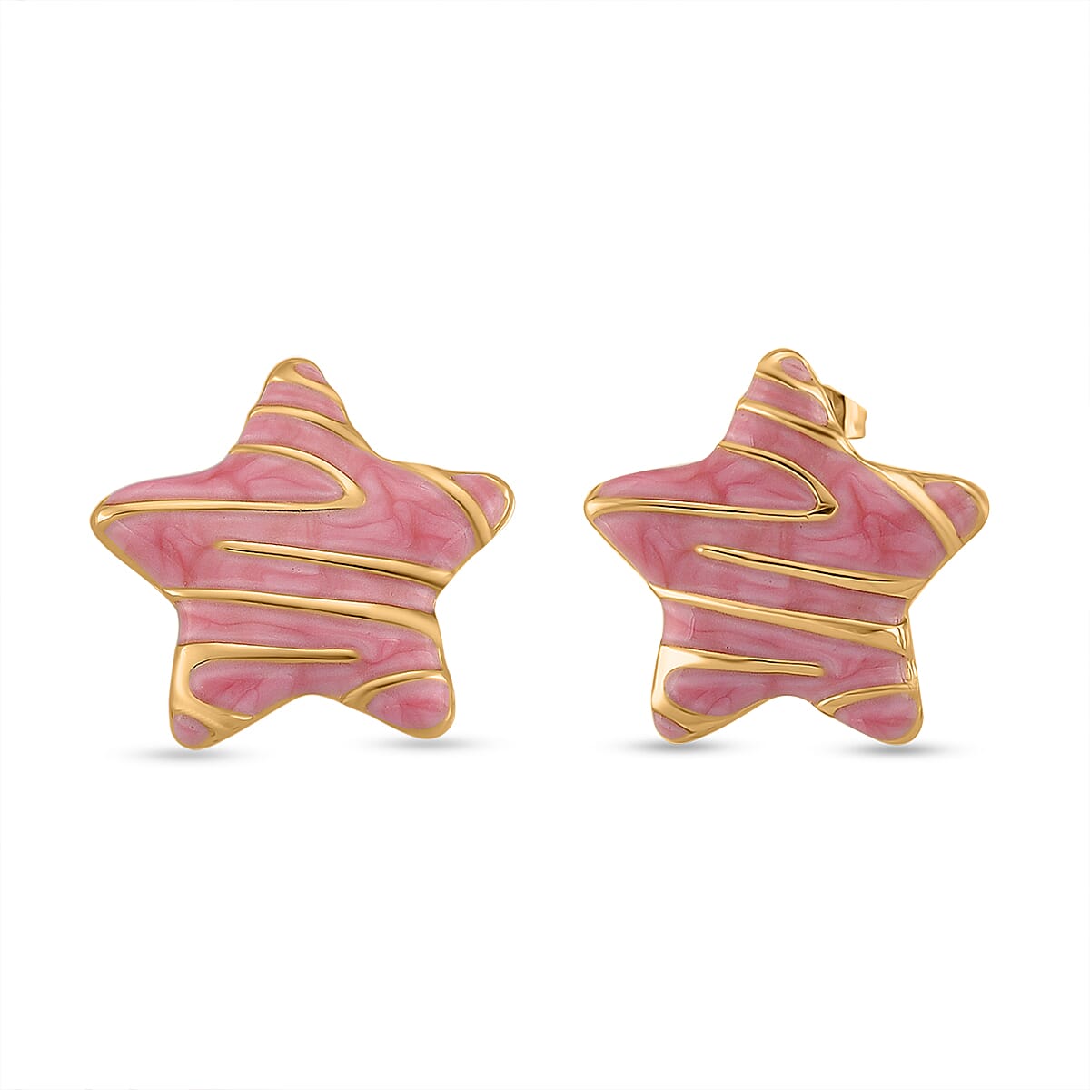 Enamel Earring with Push Back in Yellow Gold Plated