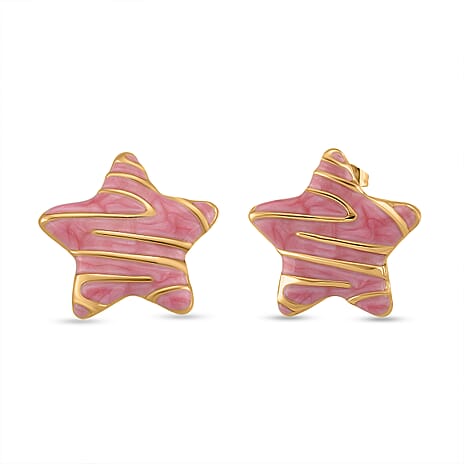 Enamel Earring with Push Back in Yellow Gold Plated