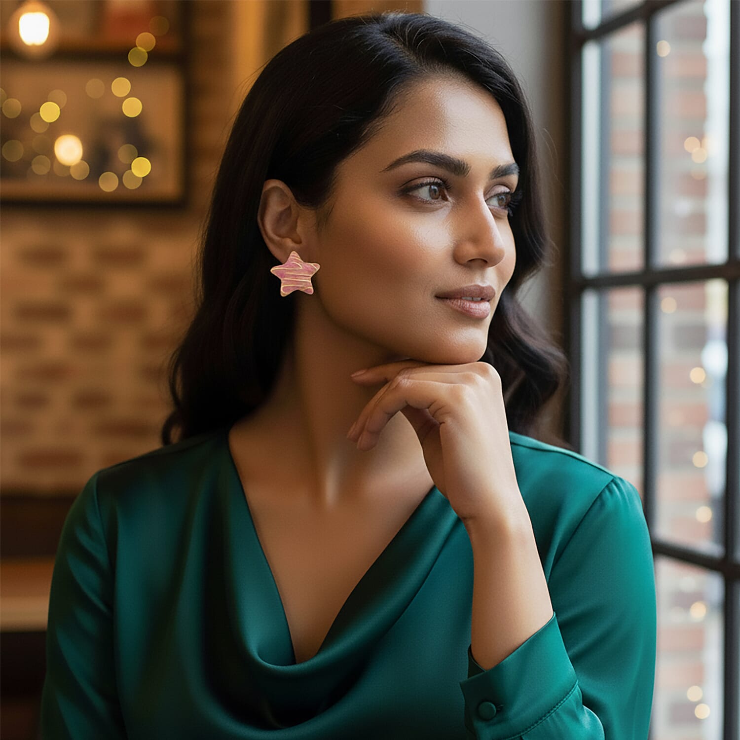 Enamel Earring with Push Back in Yellow Gold Plated