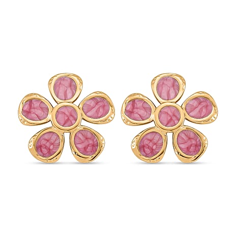 Enamel Earring with Push Back in Yellow Gold Plated