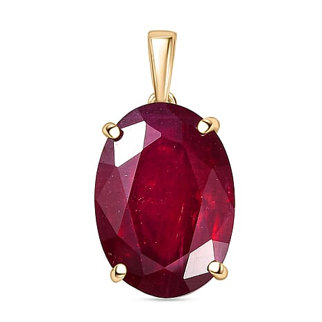 9K Yellow Gold AA African Ruby Solitaire Pendant 20.59 Ct.