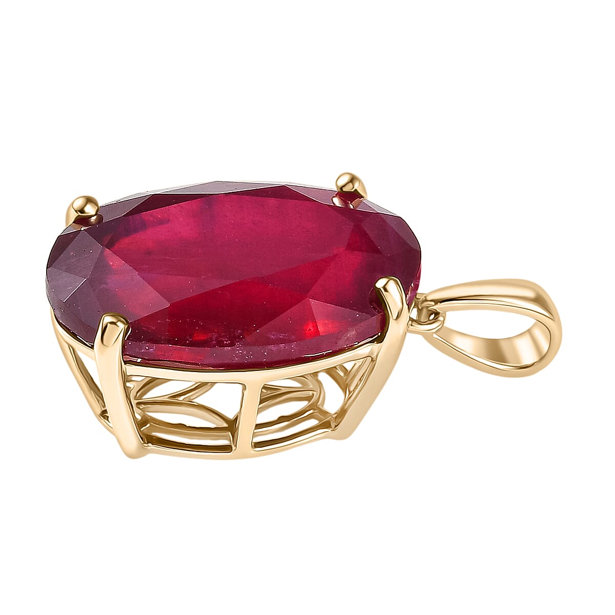 9K Yellow Gold AA African Ruby Solitaire Pendant 20.59 Ct.