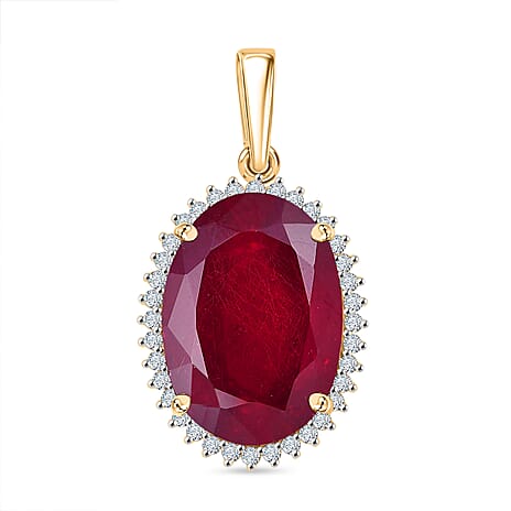 9K Yellow Gold AA African Ruby & Moissanite Pendant 21.02 Ct.