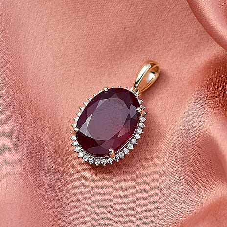 9K Yellow Gold AA African Ruby & Moissanite Pendant 21.02 Ct.