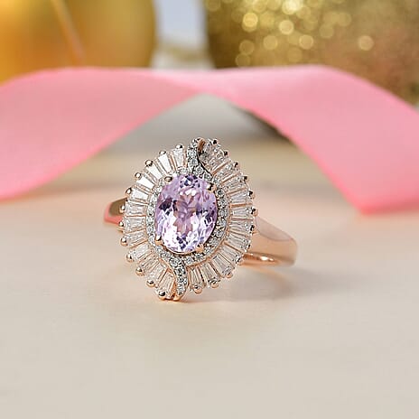 D'Joy Martha Rocha Kunzite & Moissanite Ring in 18K Vermeil Rose Gold Plated Sterling Silver 2.49 Ct.
