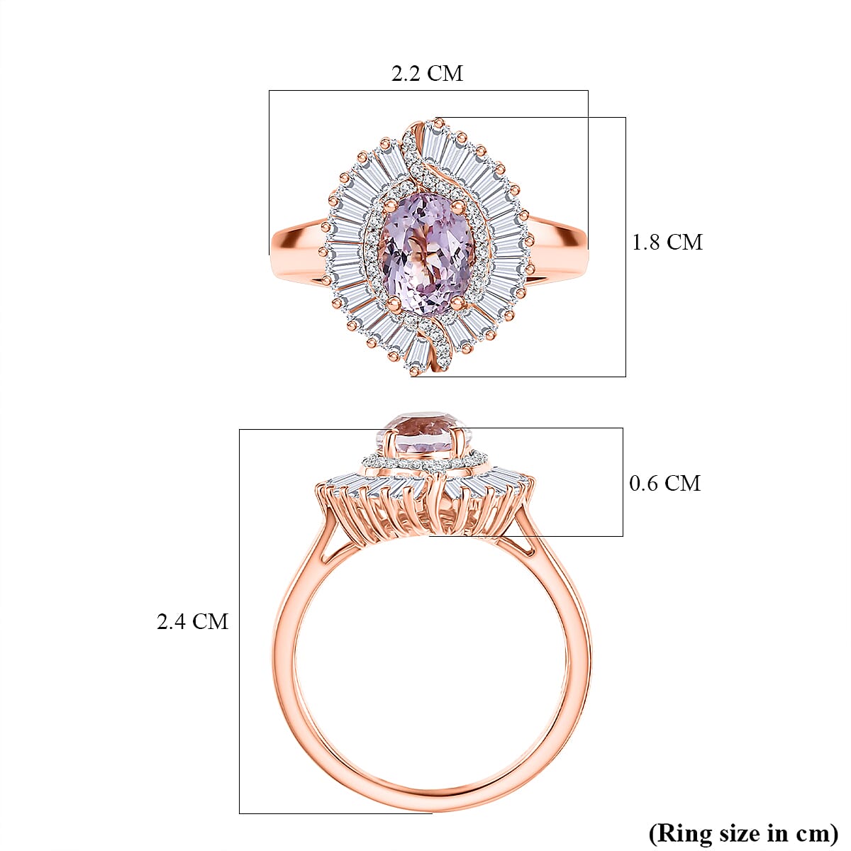 D'Joy Martha Rocha Kunzite & Moissanite Ring in 18K Vermeil Rose Gold Plated Sterling Silver 2.49 Ct.