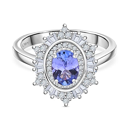 D'Joy Tanzanite & Moissanite Ring in Rhodium Overlay Sterling Silver 1.36 Ct.