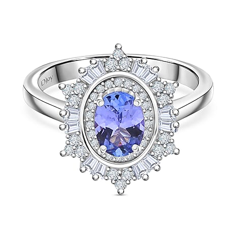 D'Joy Tanzanite & Moissanite Ring in Rhodium Overlay Sterling Silver 1.36 Ct.