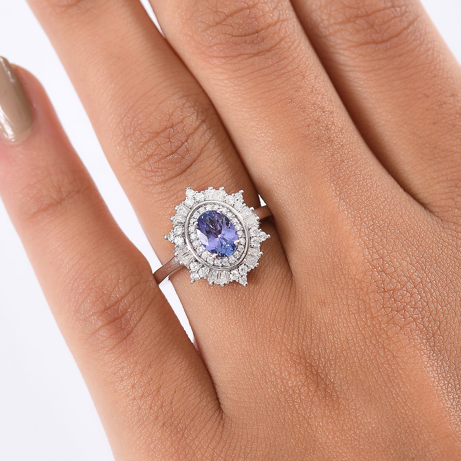 D'Joy Tanzanite & Moissanite Ring in Rhodium Overlay Sterling Silver 1.36 Ct.