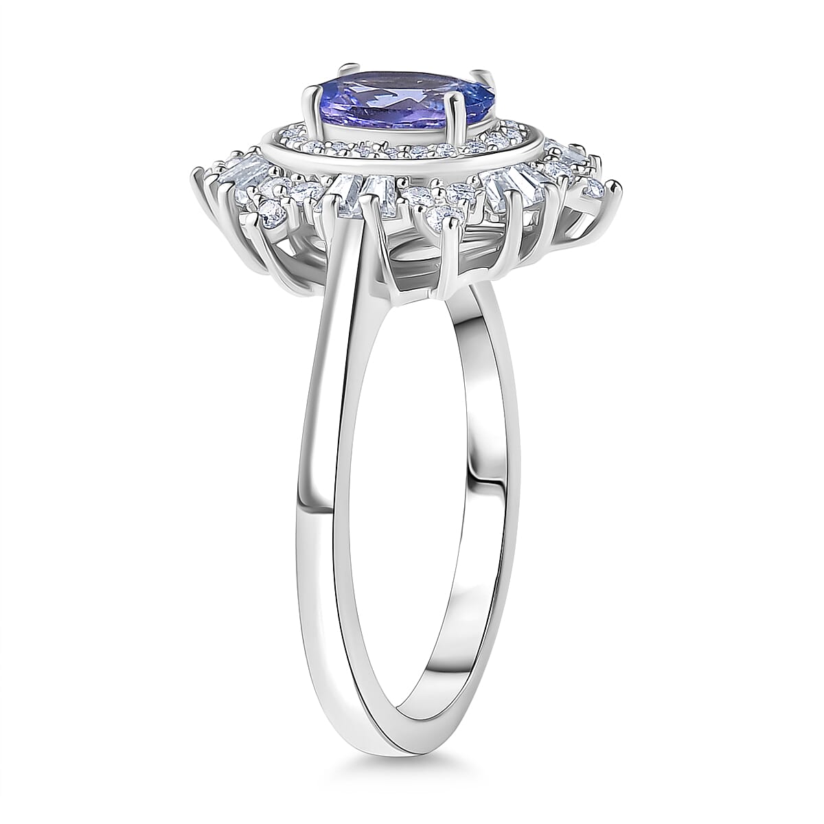 D'Joy Tanzanite & Moissanite Ring in Rhodium Overlay Sterling Silver 1.36 Ct.