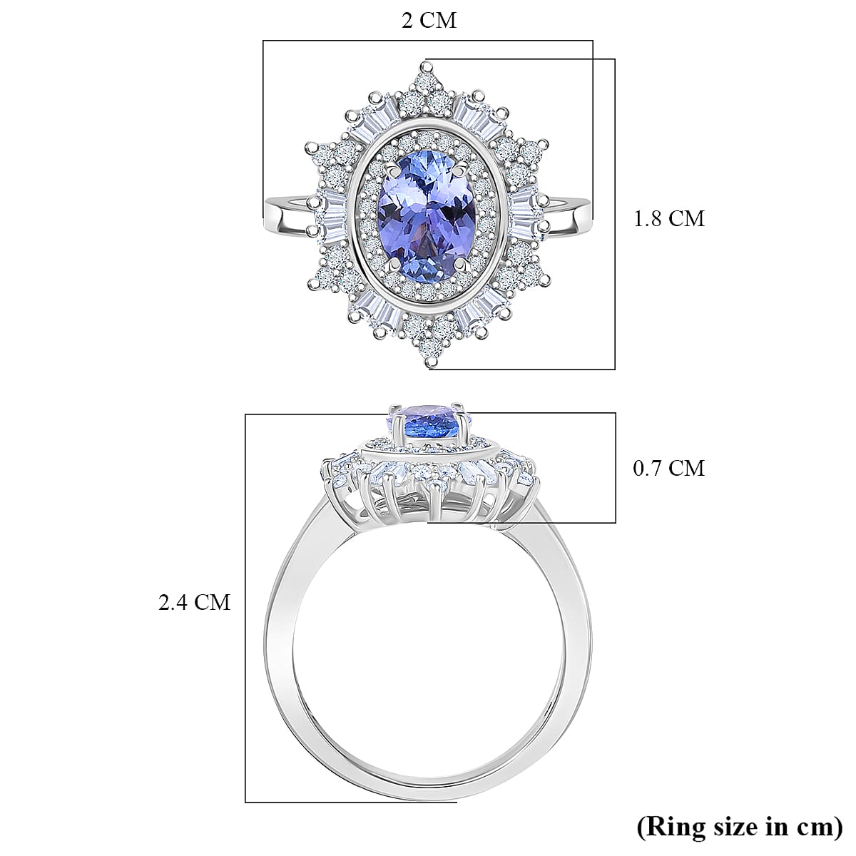 D'Joy Tanzanite & Moissanite Ring in Rhodium Overlay Sterling Silver 1.36 Ct.
