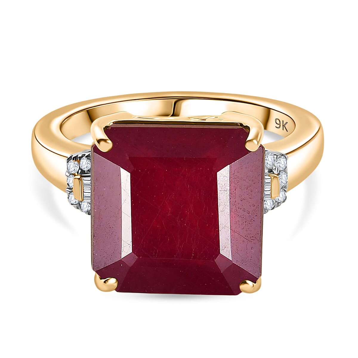 9K Yellow Gold AA African Ruby & White Diamond Ring 13.82 Ct.