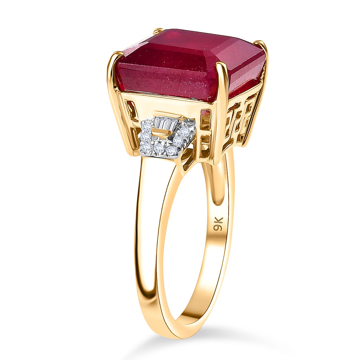 9K Yellow Gold AA African Ruby & White Diamond Ring 13.82 Ct.