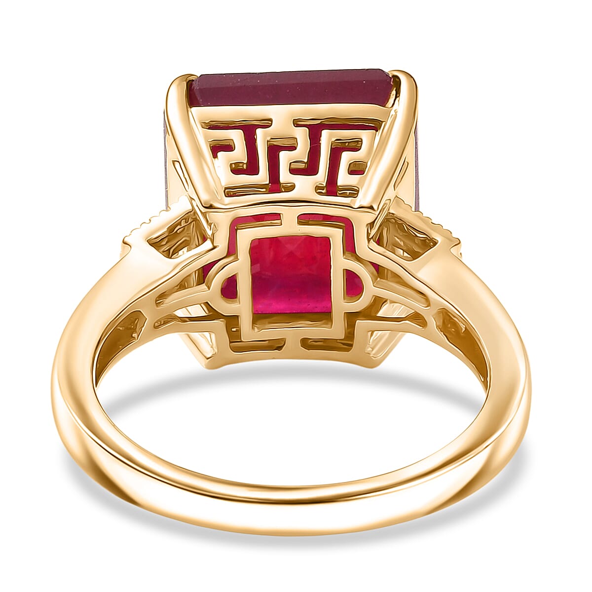 9K Yellow Gold AA African Ruby & White Diamond Ring 13.82 Ct.