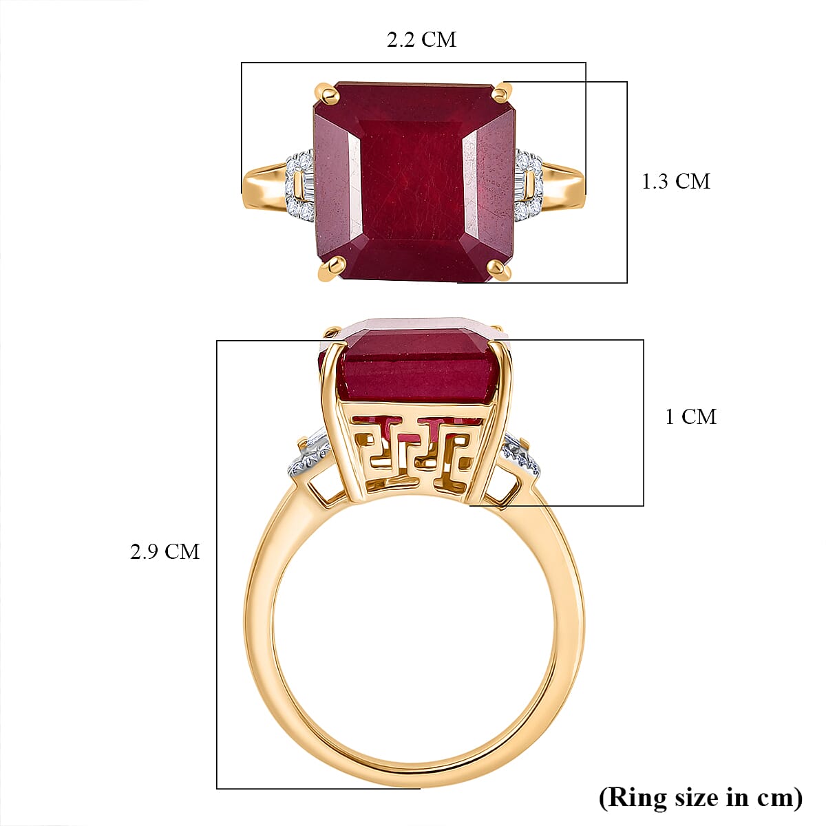 9K Yellow Gold AA African Ruby & White Diamond Ring 13.82 Ct.
