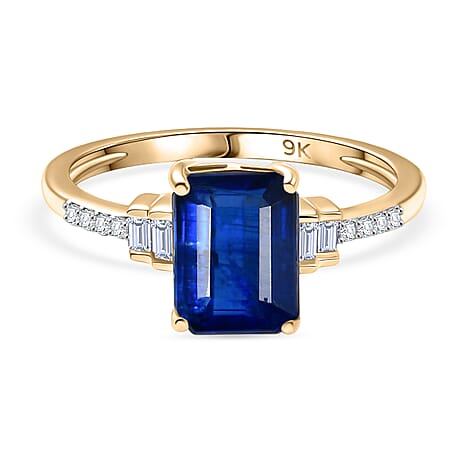 Royal Bali Collection - 9K Yellow Gold Kyanite & White Diamond Solitaire Ring 1.89 Ct,