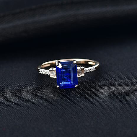 Royal Bali Collection - 9K Yellow Gold Kyanite & White Diamond Solitaire Ring 1.89 Ct,