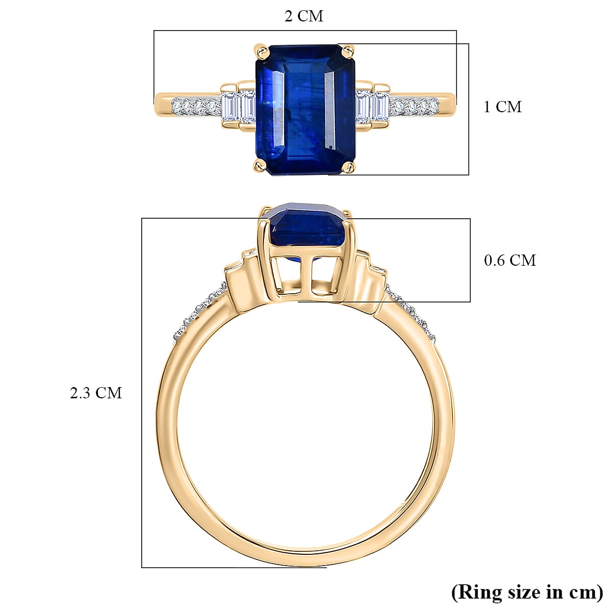 Royal Bali Collection - 9K Yellow Gold Kyanite & White Diamond Solitaire Ring 1.89 Ct,