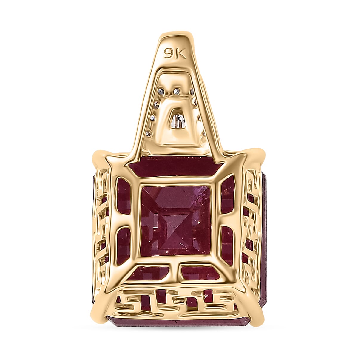 9K Yellow Gold AA African Ruby & White Diamond Solitaire Pendant 13.73 Ct.