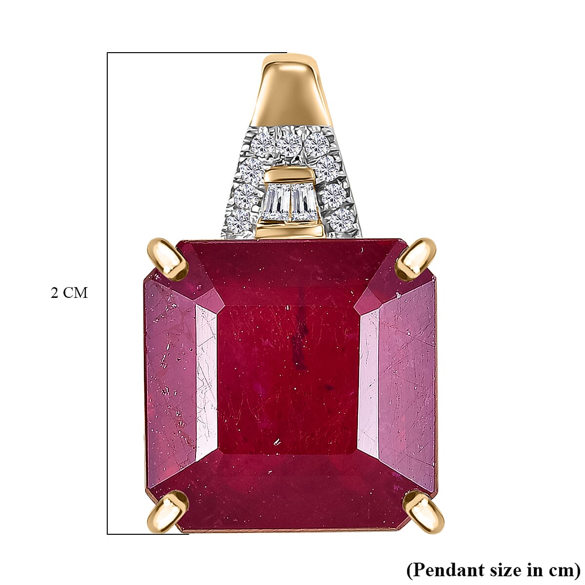 9K Yellow Gold AA African Ruby & White Diamond Solitaire Pendant 13.73 Ct.