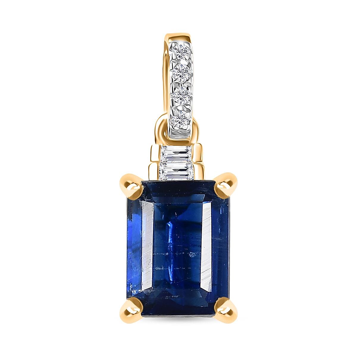 9K Yellow Gold AA Kyanite & White Diamond Pendant 1.82 Ct.