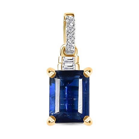 9K Yellow Gold AA Kyanite & White Diamond Pendant 1.82 Ct.