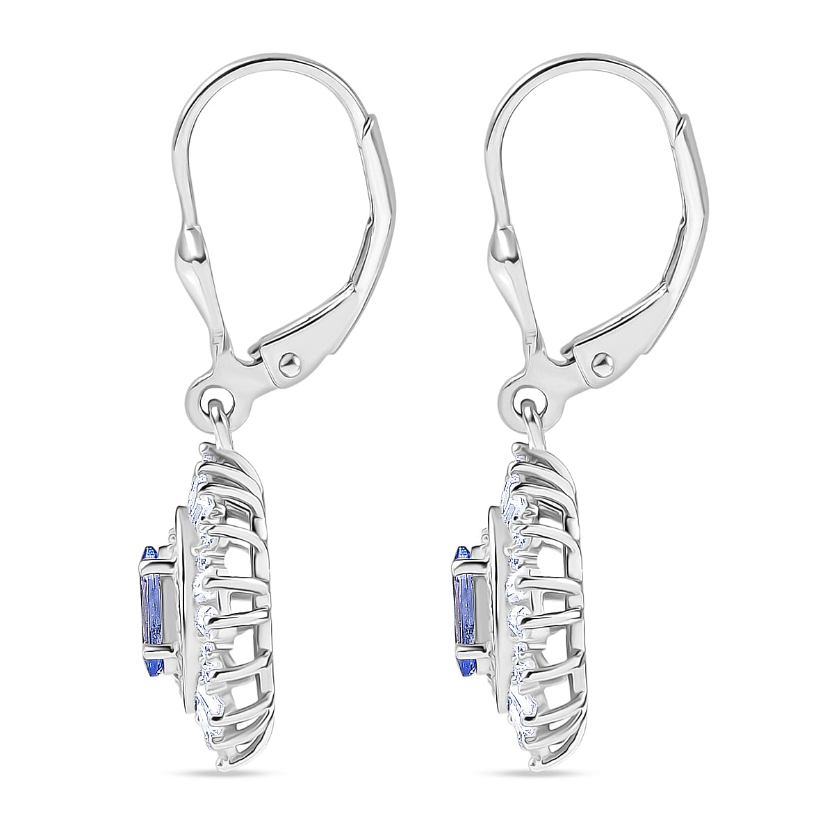 D'Joy Tanzanite & Moissanite Earring with Lever Back in Rhodium Overlay Sterling Silver 1.81 Ct.