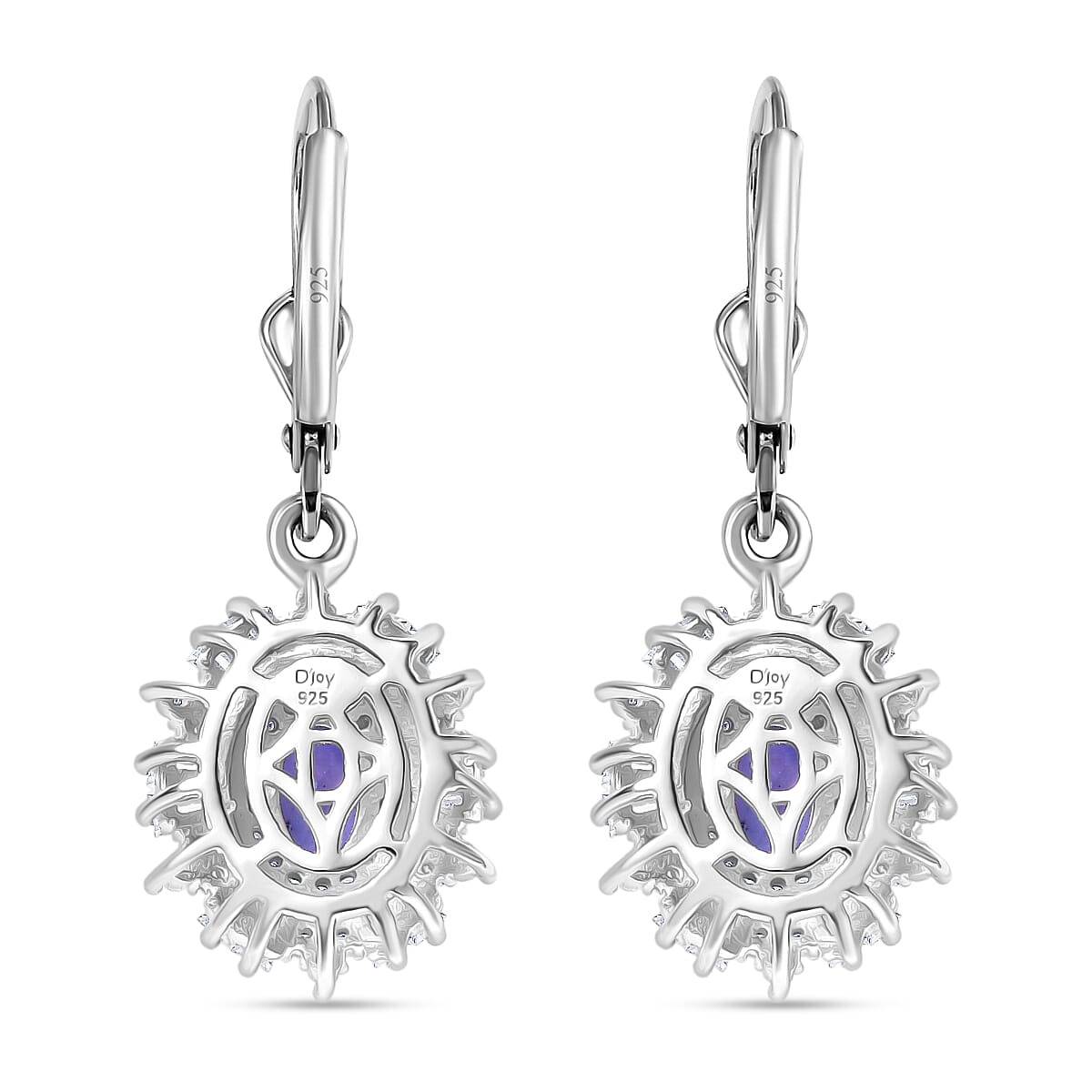 D'Joy Tanzanite & Moissanite Earring with Lever Back in Rhodium Overlay Sterling Silver 1.81 Ct.