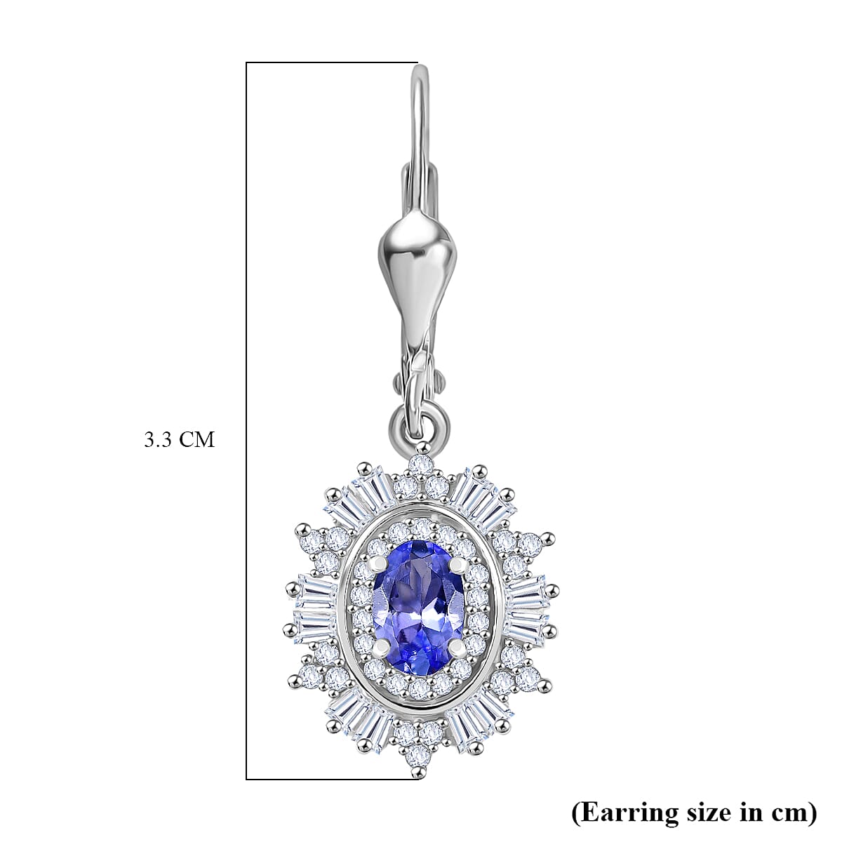 D'Joy Tanzanite & Moissanite Earring with Lever Back in Rhodium Overlay Sterling Silver 1.81 Ct.