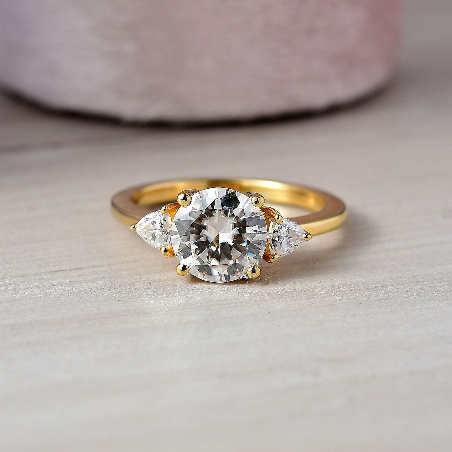 D'Joy Moissanite Solitaire Ring in Yellow Gold Plated Sterling Silver 2.18 Ct.