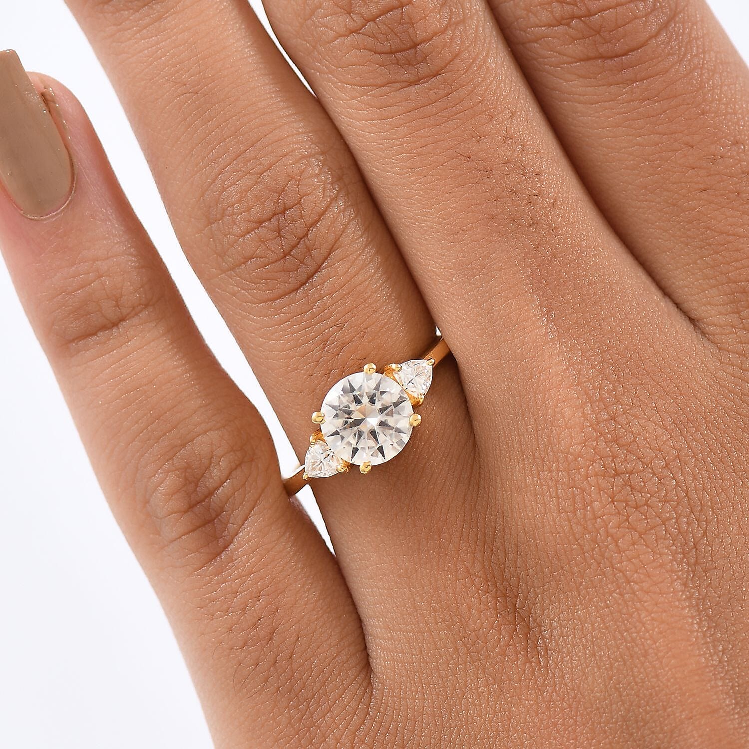 D'Joy Moissanite Solitaire Ring in Yellow Gold Plated Sterling Silver 2.18 Ct.