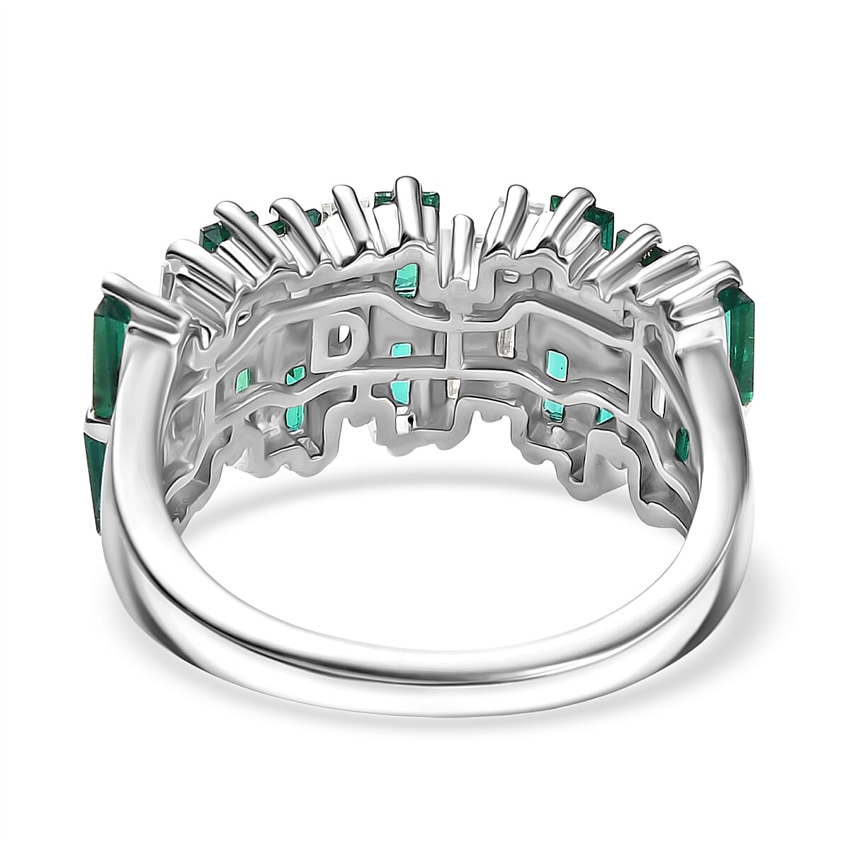 D'Joy Lab Grown Emerald & Moissanite Ring in Rhodium Overlay Sterling Silver 2.50 Ct.