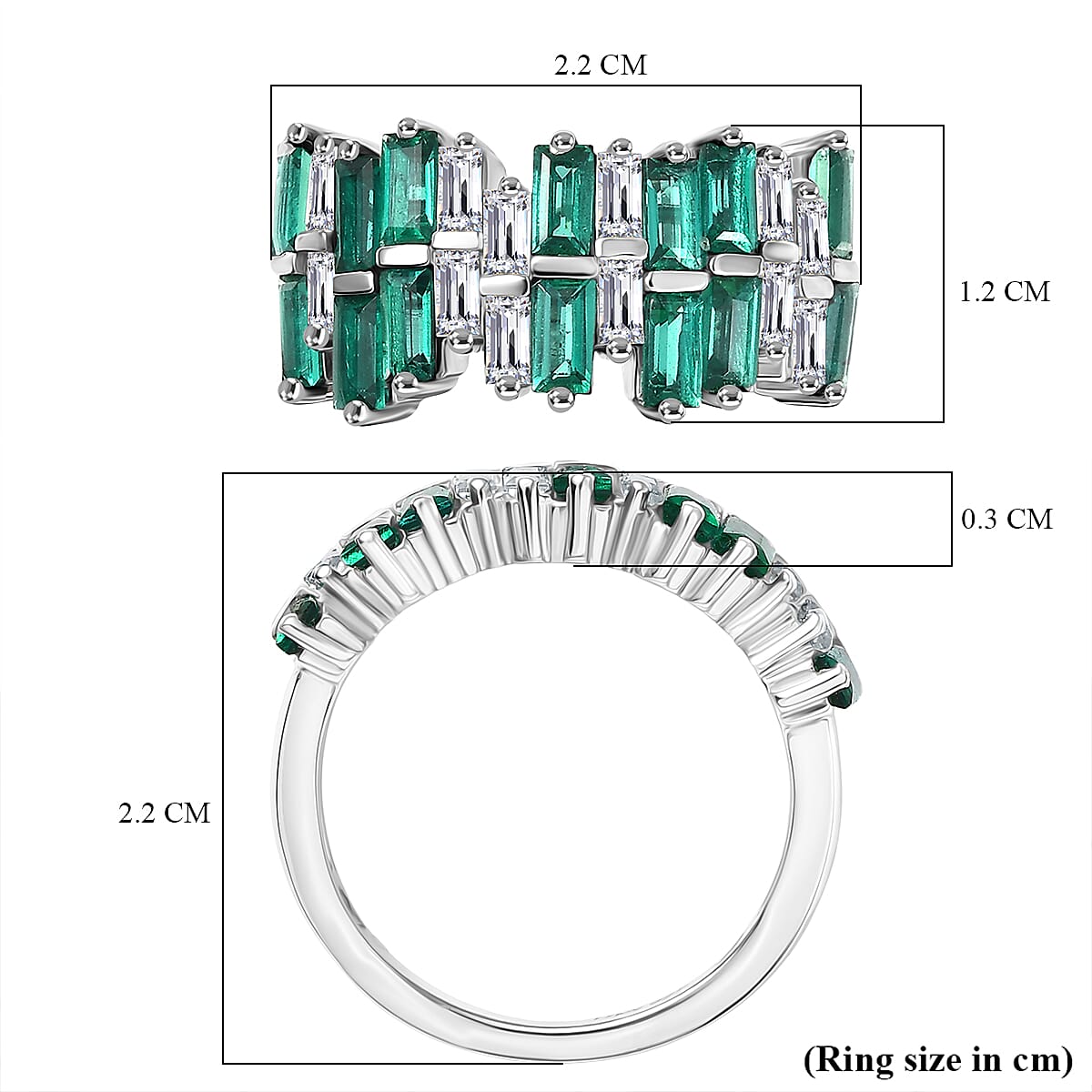 D'Joy Lab Grown Emerald & Moissanite Ring in Rhodium Overlay Sterling Silver 2.50 Ct.
